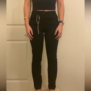 Tobi Black Denim Jeans with Ankle Lace Up Detail
